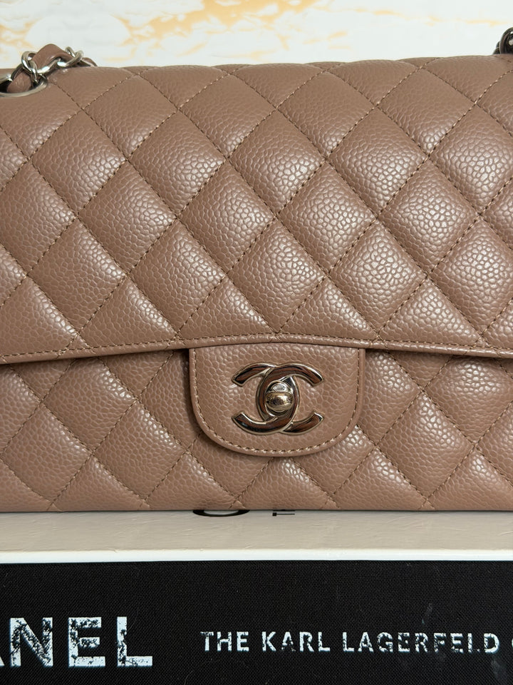 CHANEL series 13 Dark Beige Taupe Caviar SHW Medium ML Classic Double Flap Bag 2011