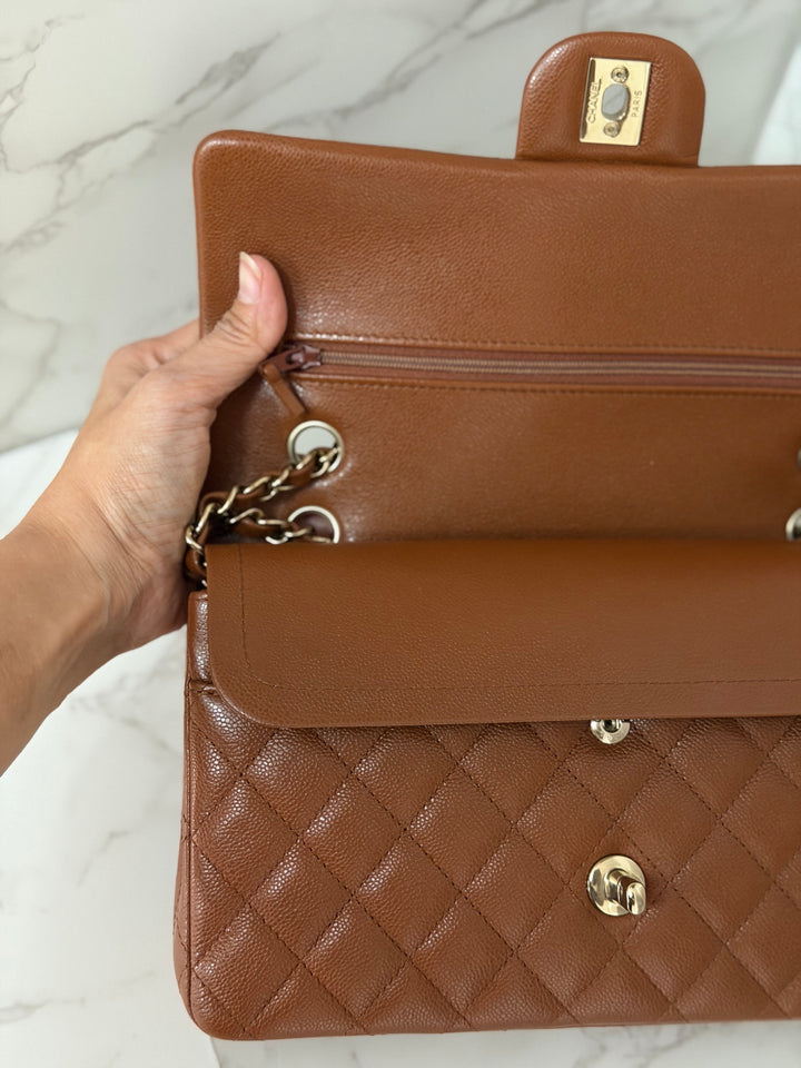 CHANEL Brown Caviar LGHW Medium ML Timeless 11.12 Classic Double Flap Bag 2023