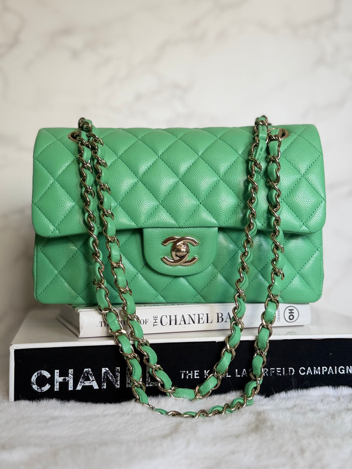 CHANEL 21P Avocado Green Caviar LGHW Small Timeless Classic Double Flap Bag 2021