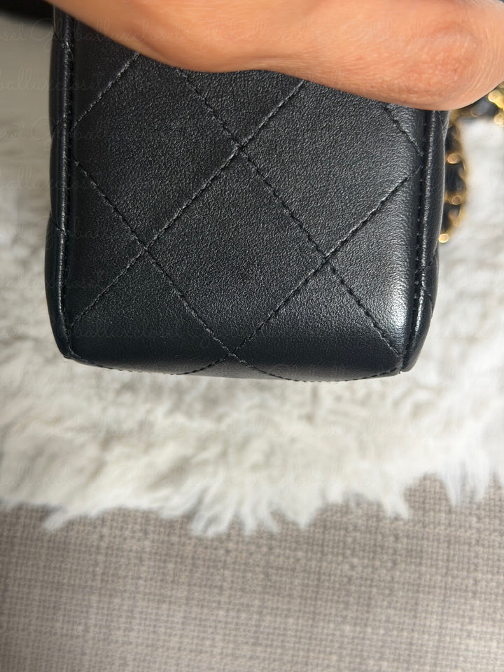 CHANEL Black Lambskin GHW SMALL Timeless Classic Double Flap Bag 2022 Microchipped