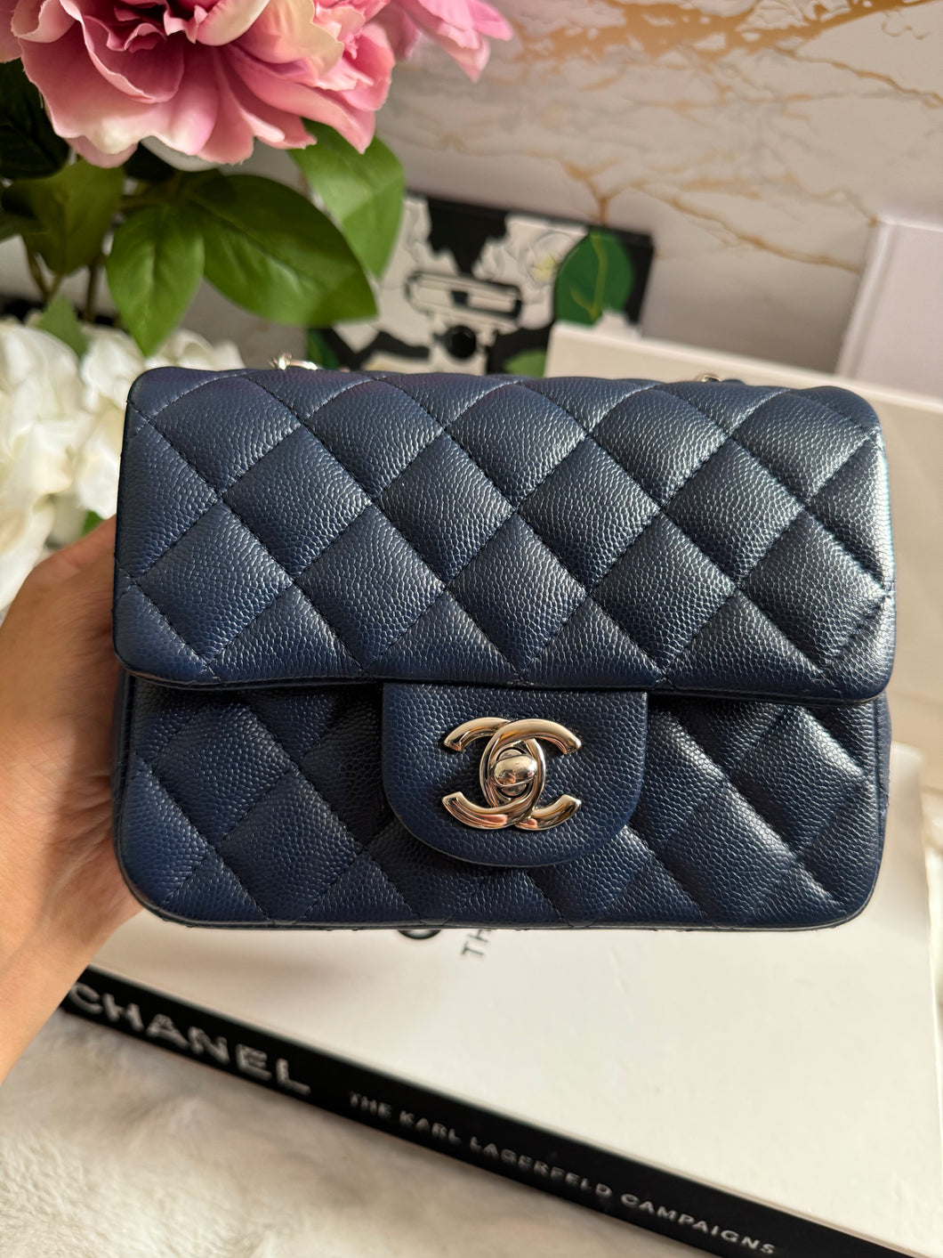 Chanel series 24 (2017) Navy Blue Caviar SHW Square Mini Flap Bag