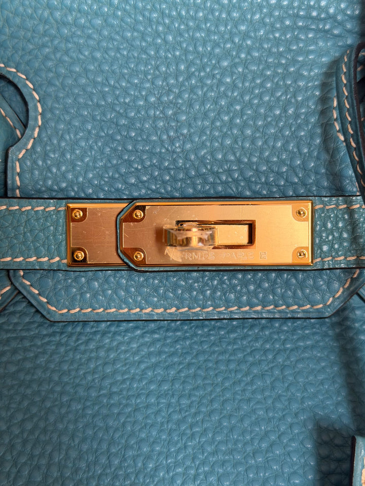 HERMÈS Bleu Jean Togo Leather GHW Birkin 30 Stamp H in Sq 2004