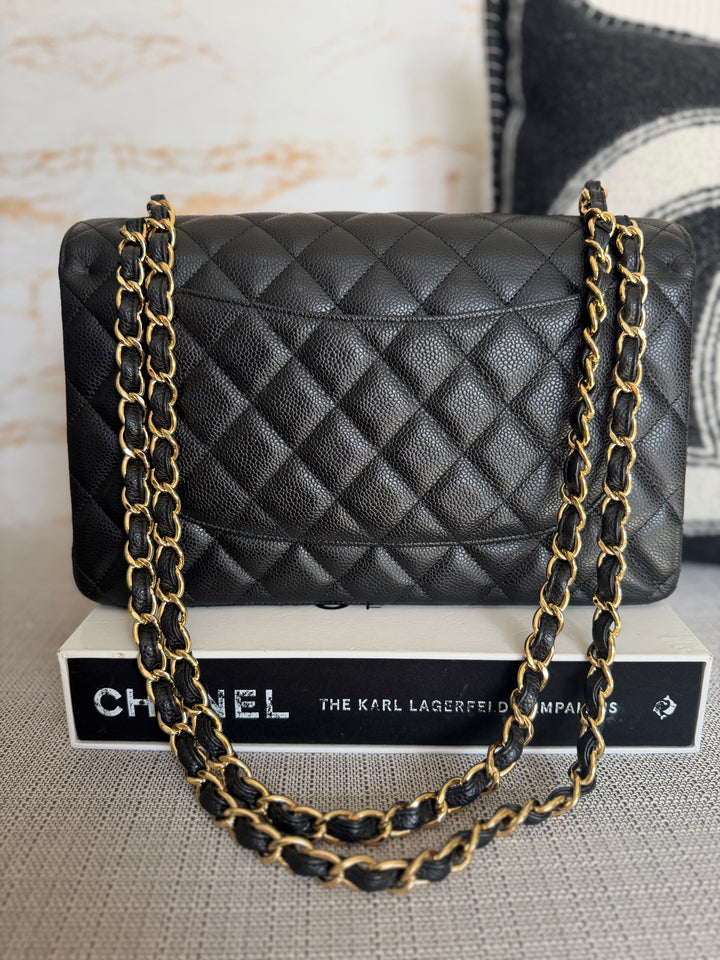 CHANEL series 15 Black Caviar GHW Jumbo Timeless Classic Double Flap Bag 2011