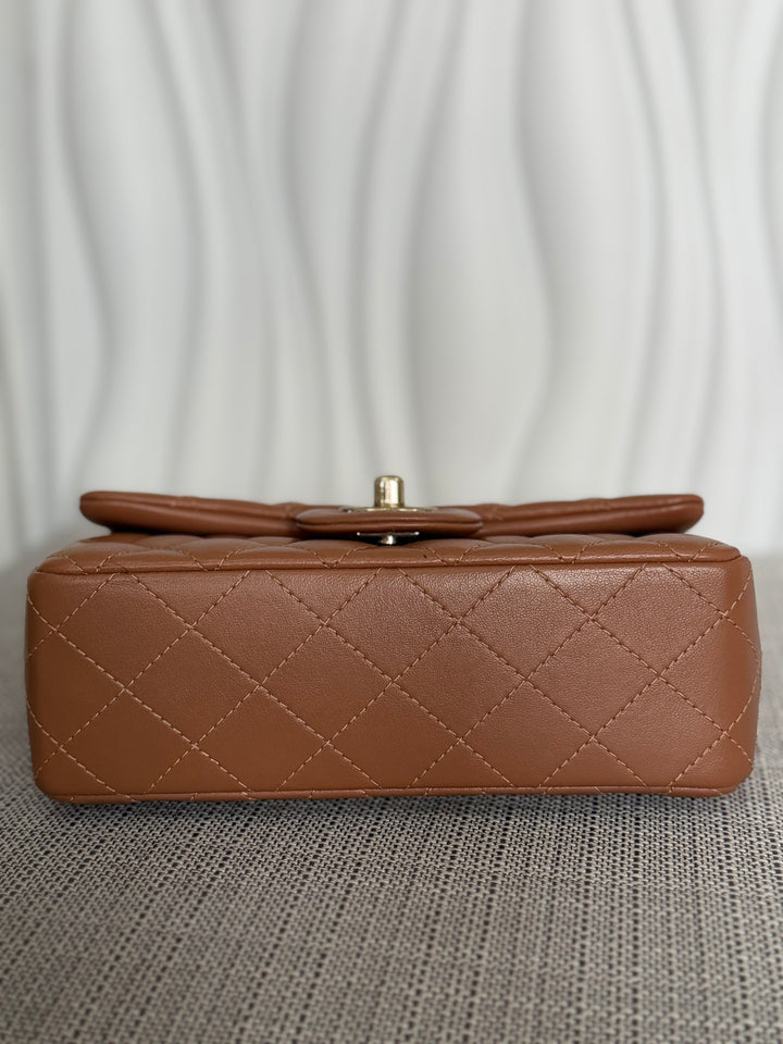 CHANEL 22S collection Caramel Brown NB356 Lambskin LGHW Mini Rectangular Flap Bag 2022