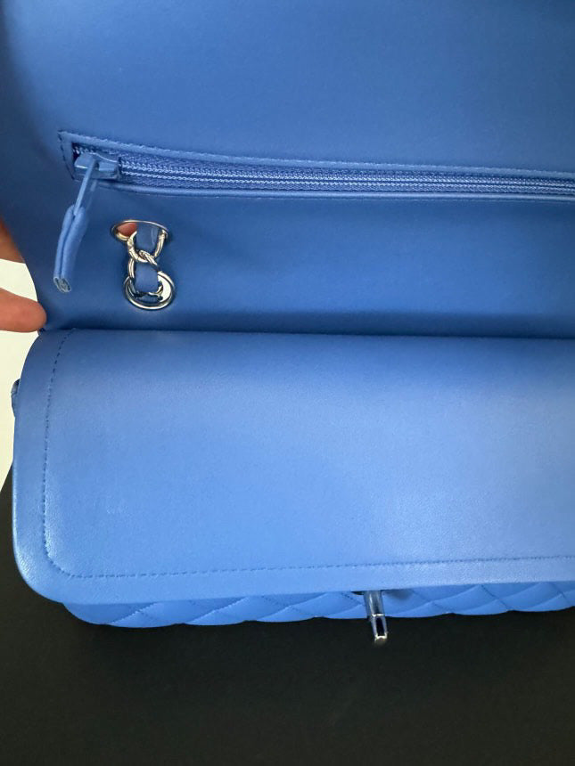 Chanel Blue Lambskin SHW ML Medium Timeless Classic Double Flap Bag