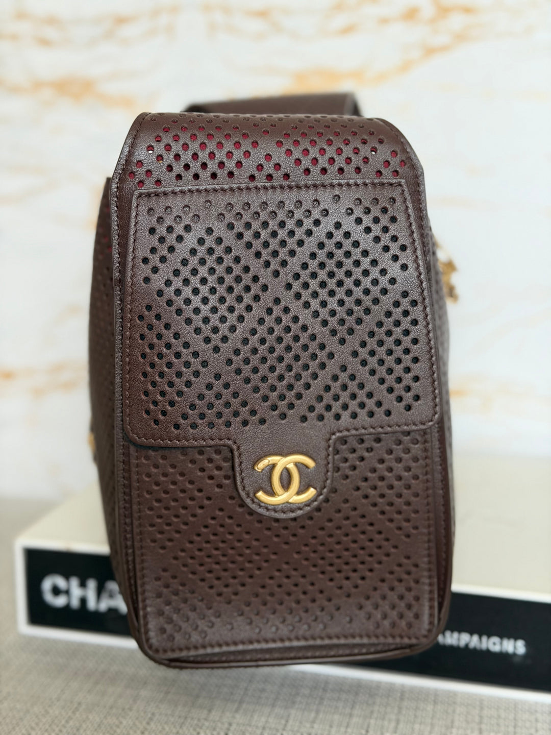 CHANEL 26S 25 Hobo Bag in Perforated BROWN Calf skin Aged GHW size SMALL