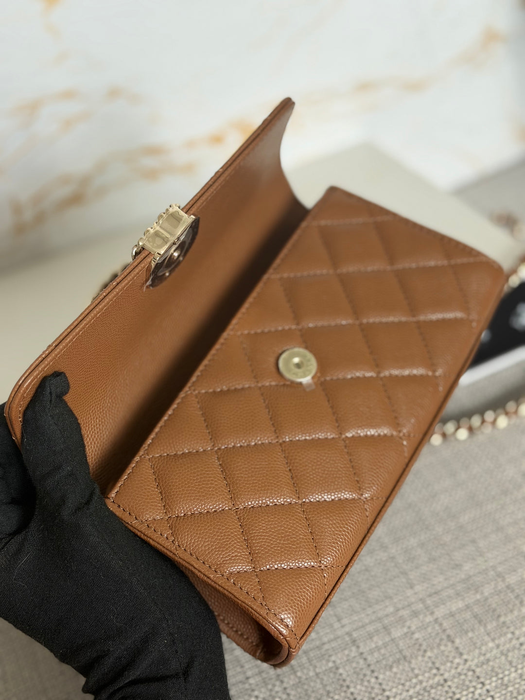 CHANEL 26P Brown Caviar LGHW Top Handle Vanity Clutch with Chain 2026