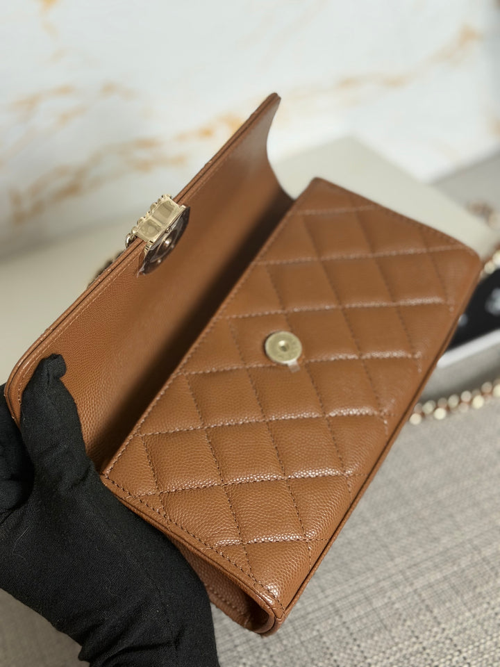 CHANEL 26P Brown Caviar LGHW Top Handle Vanity Clutch with Chain 2026