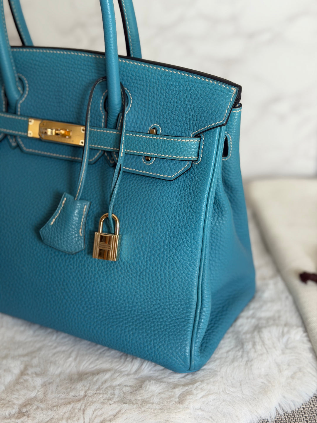 HERMÈS Bleu Jean Togo Leather GHW Birkin 30 Stamp H in Sq 2004