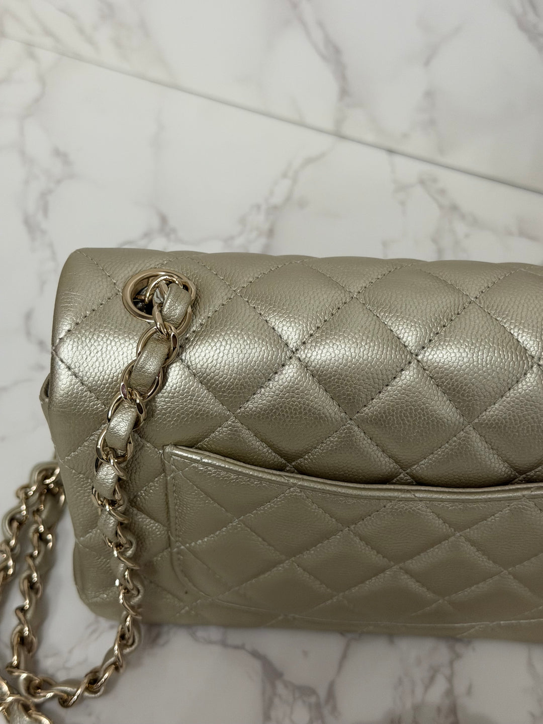 CHANEL series 23 Champagne Gold Caviar LGHW Mini Rectangular Flap Bag