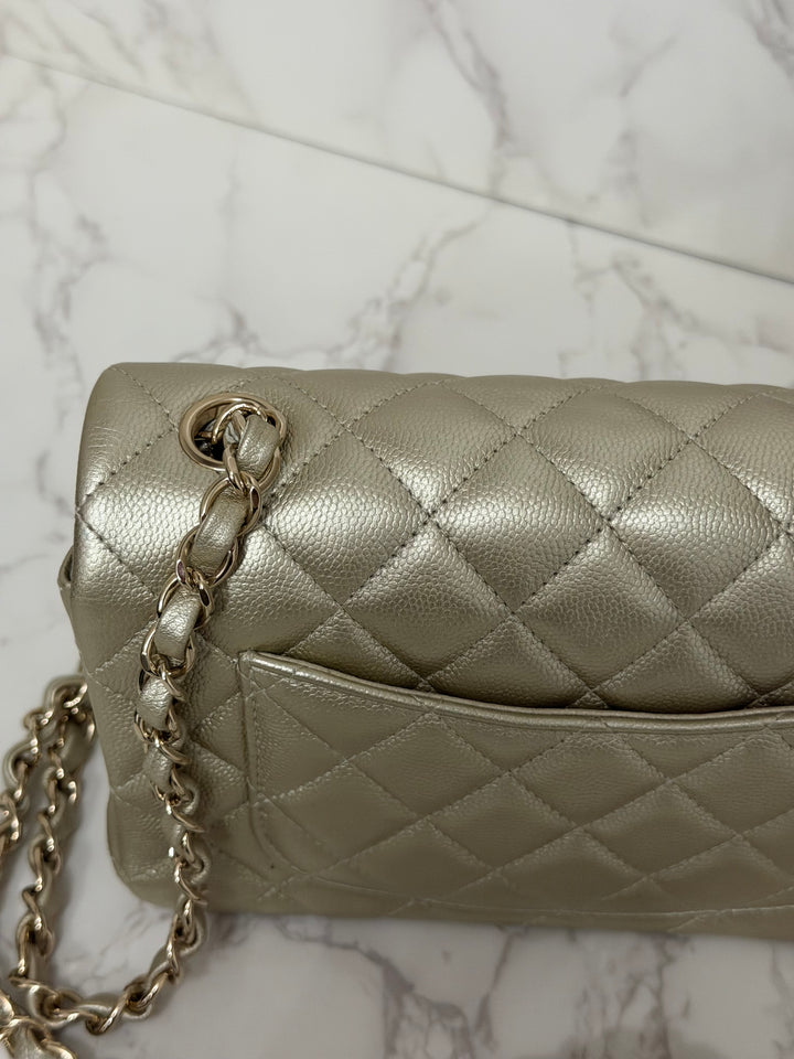 CHANEL series 23 Champagne Gold Caviar LGHW Mini Rectangular Flap Bag