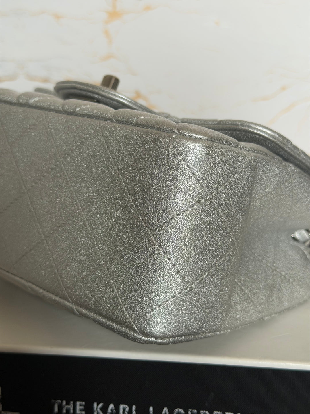 CHANEL Metallic Silver Lambskin SHW Square Mini Flap Bag 2021 21P collection series 31
