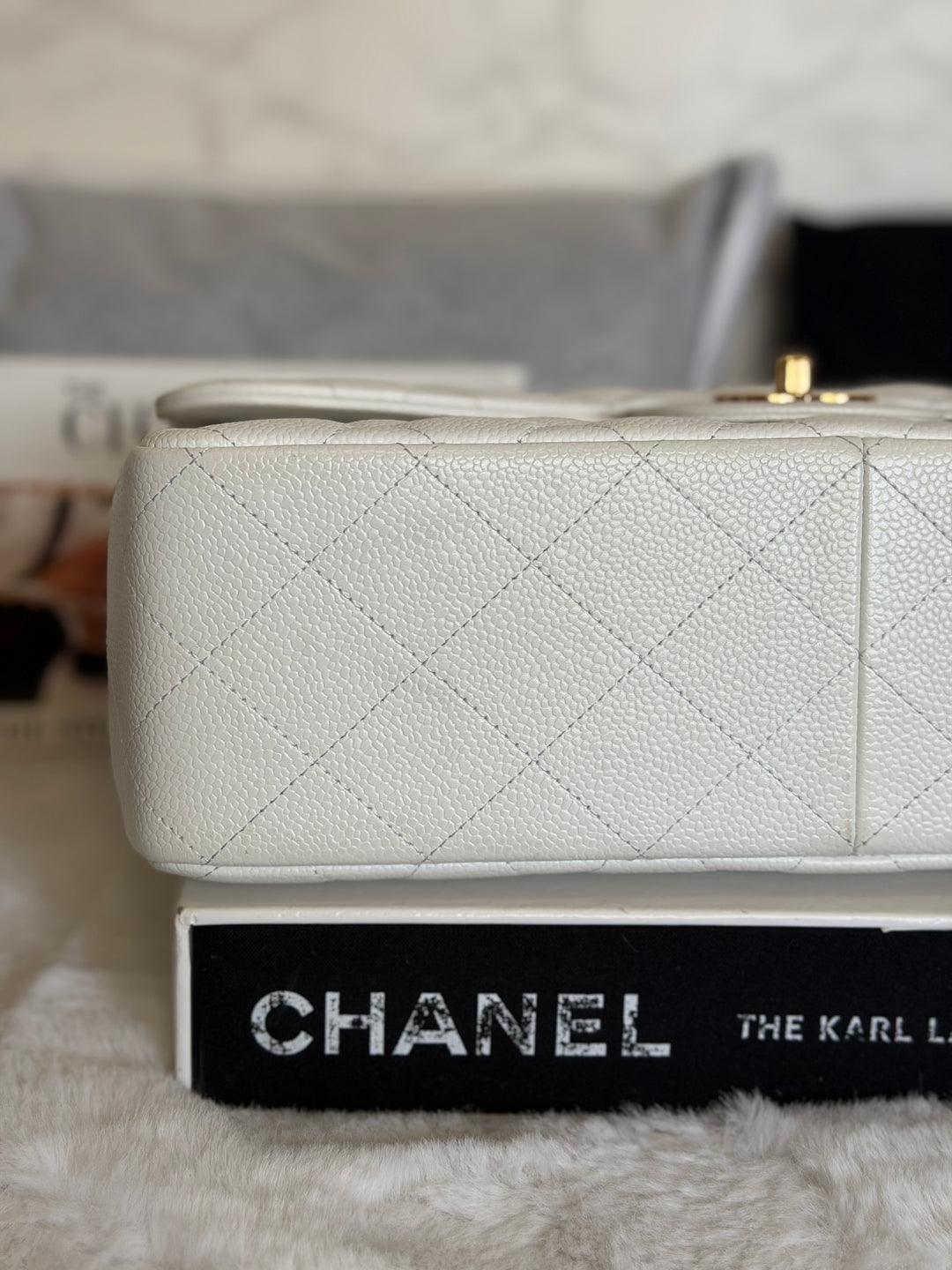 CHANEL White Caviar GHW Jumbo Double Flap Classic Bag 2010