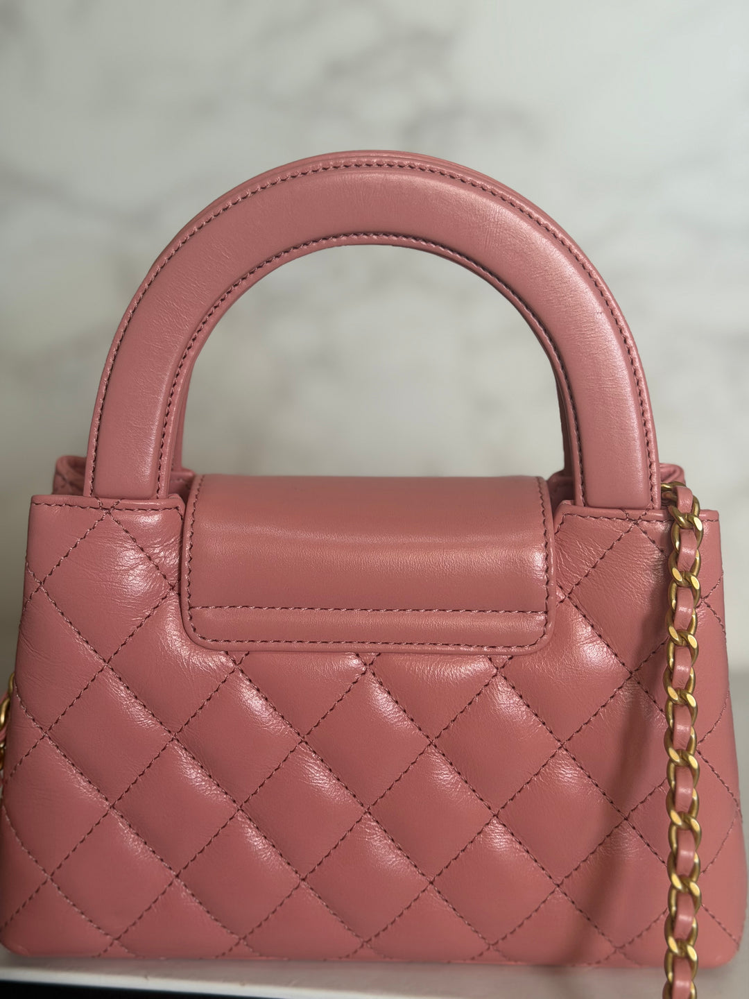CHANEL Pink Calf skin aged GHW Kelly Shopping Tote Bag size Small 19 cms