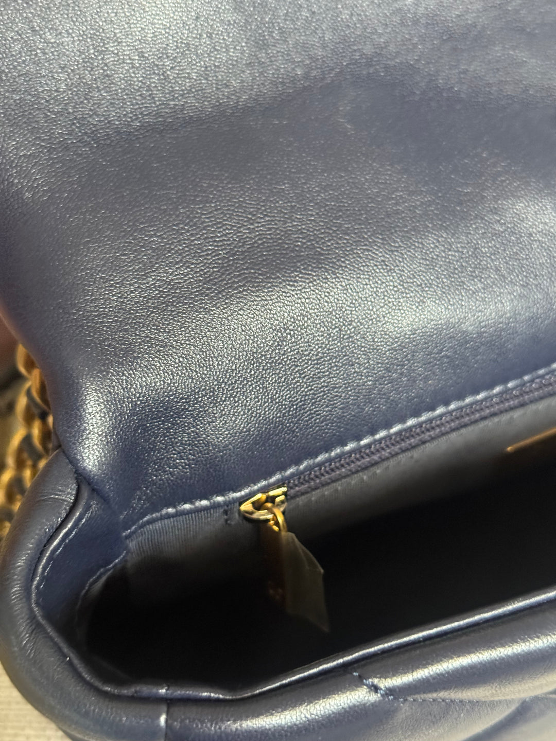 CHANEL 19 Size SMALL 26 cms series 31 Navy Lambskin Mixed Hardware Flap Bag with top handle