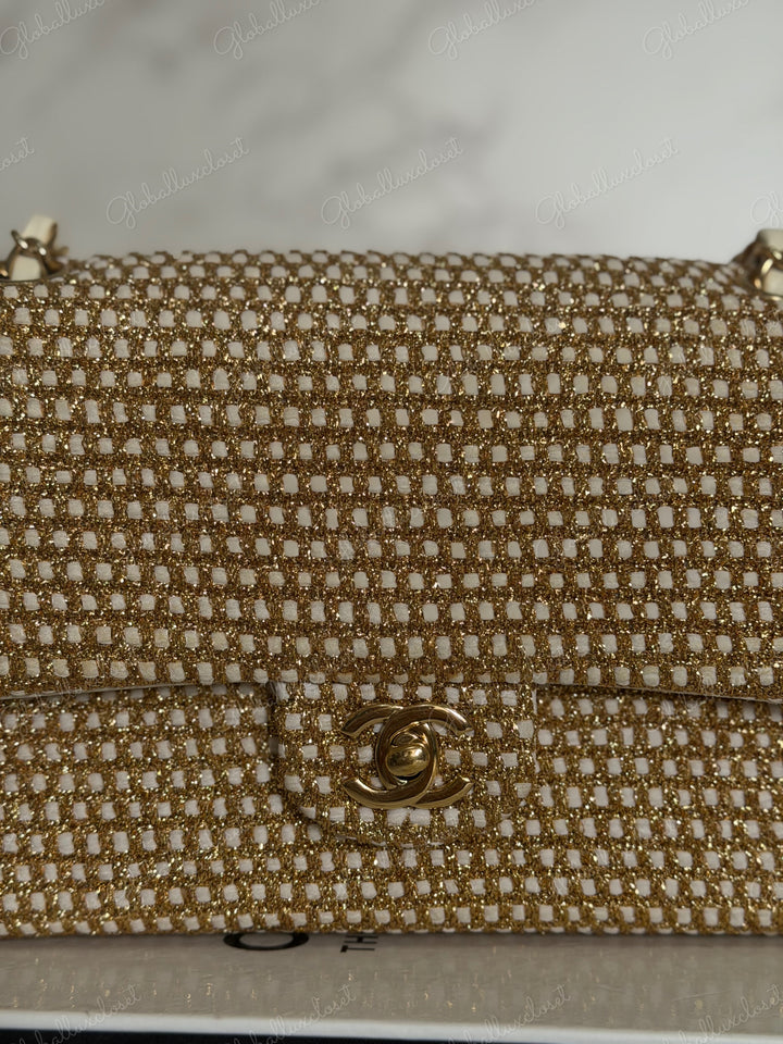 CHANEL series 17 Beige/Ivory Gold Tweed Medium ML Timeless Classic Double Flap Bag 2012 with LGHW