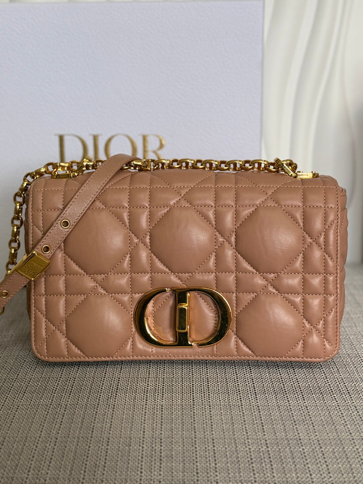 Dior Caro Flap Bag in Rose De Ven Calfskin GHW Medium 25 cms