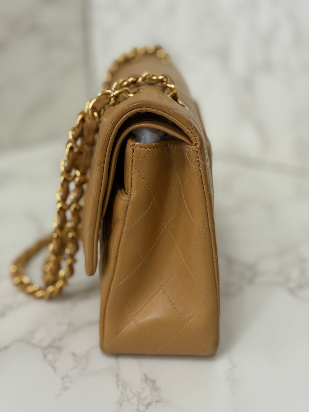 CHANEL series 4 Vintage 24K GHW Dark Beige Lambskin Timeless Classic Medium Double Flap Bag