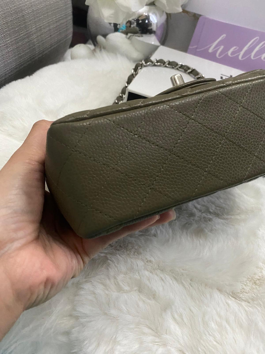 Chanel series 17 2012 Khaki Green Caviar SHW Mini Rectangular Flap Bag