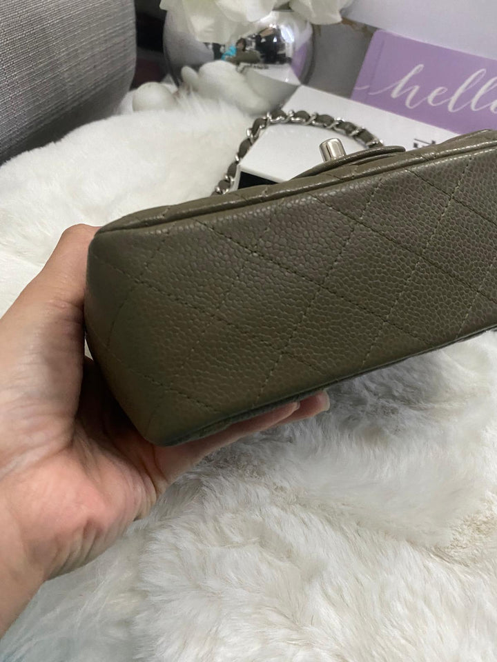 Chanel series 17 2012 Khaki Green Caviar SHW Mini Rectangular Flap Bag