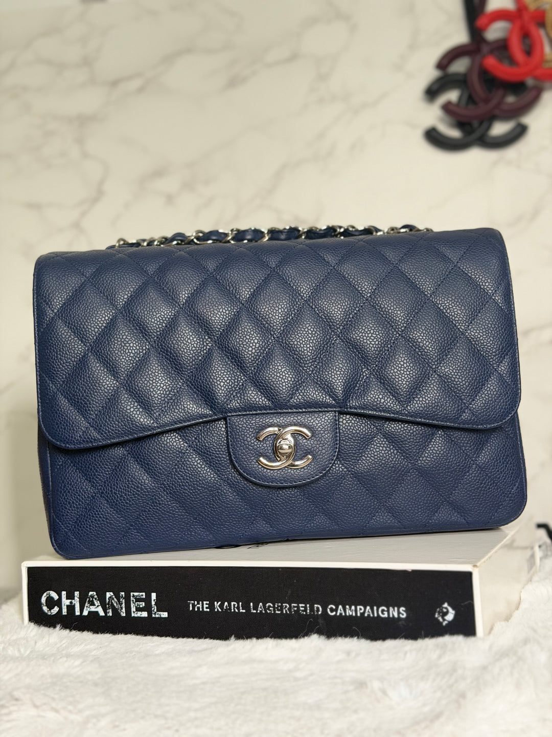 CHANEL series 13 Navy Caviar SHW Timeless Classic Jumbo Single Flap Bag 2010