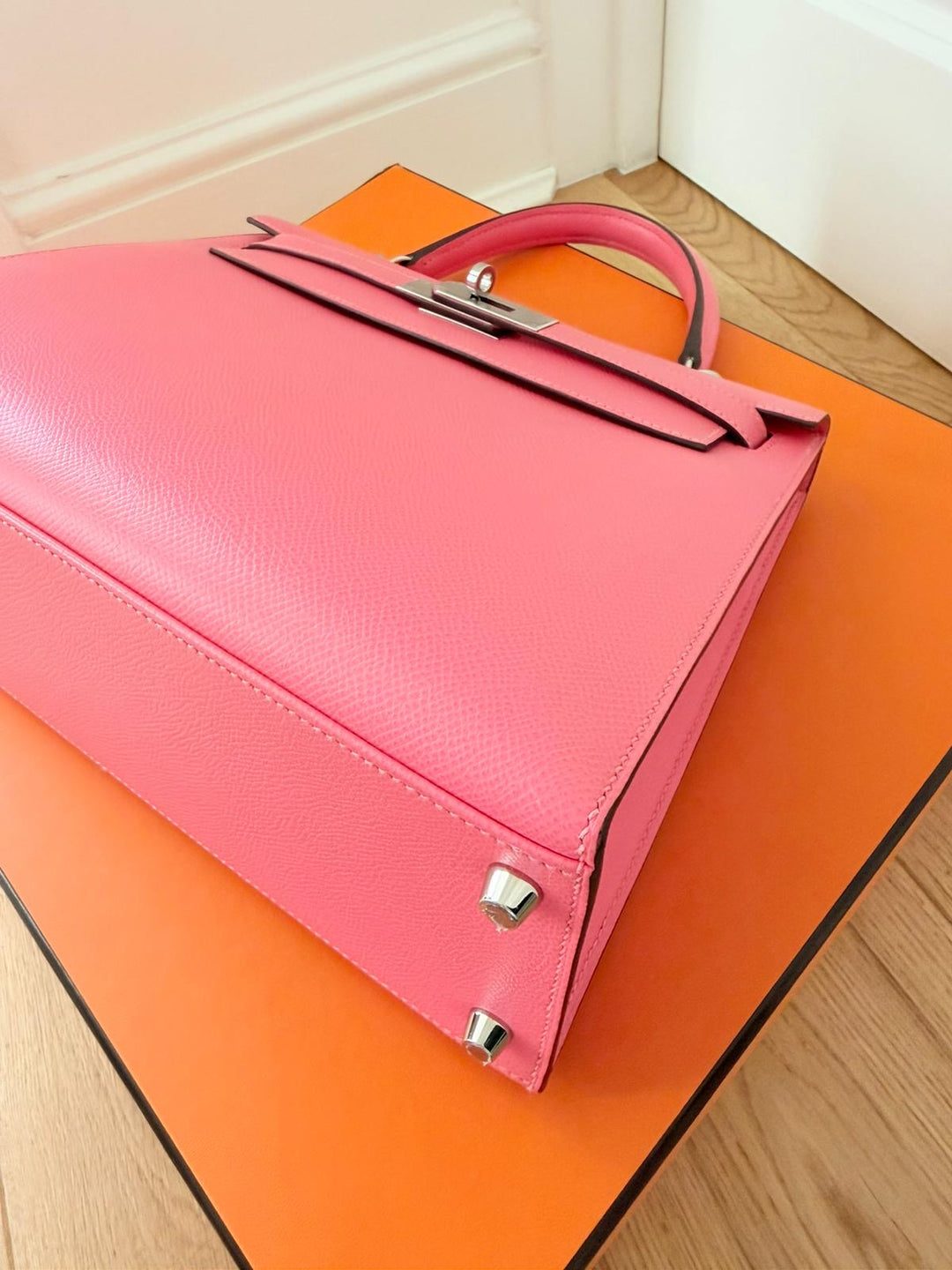 Hermes Kelly 28 in Rose Azalee Pink Epsom Leather PHW Stamp C 2018