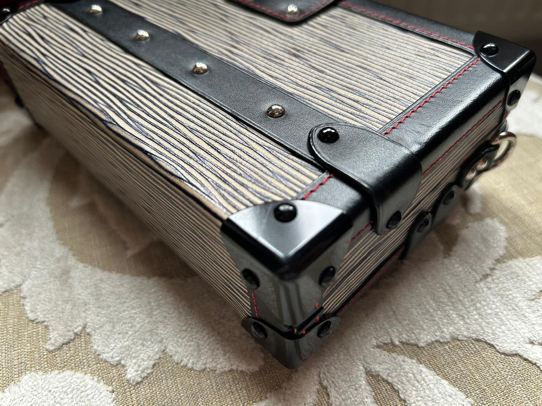 LOUIS VUITTON Red White and Black Leather Trunk Petite Malle with Silver Hardware 2015