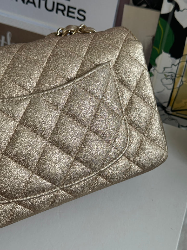 Chanel 21P series 31 Iridescent Gold Lambskin LGHW Mini Rectangular Flap Bag