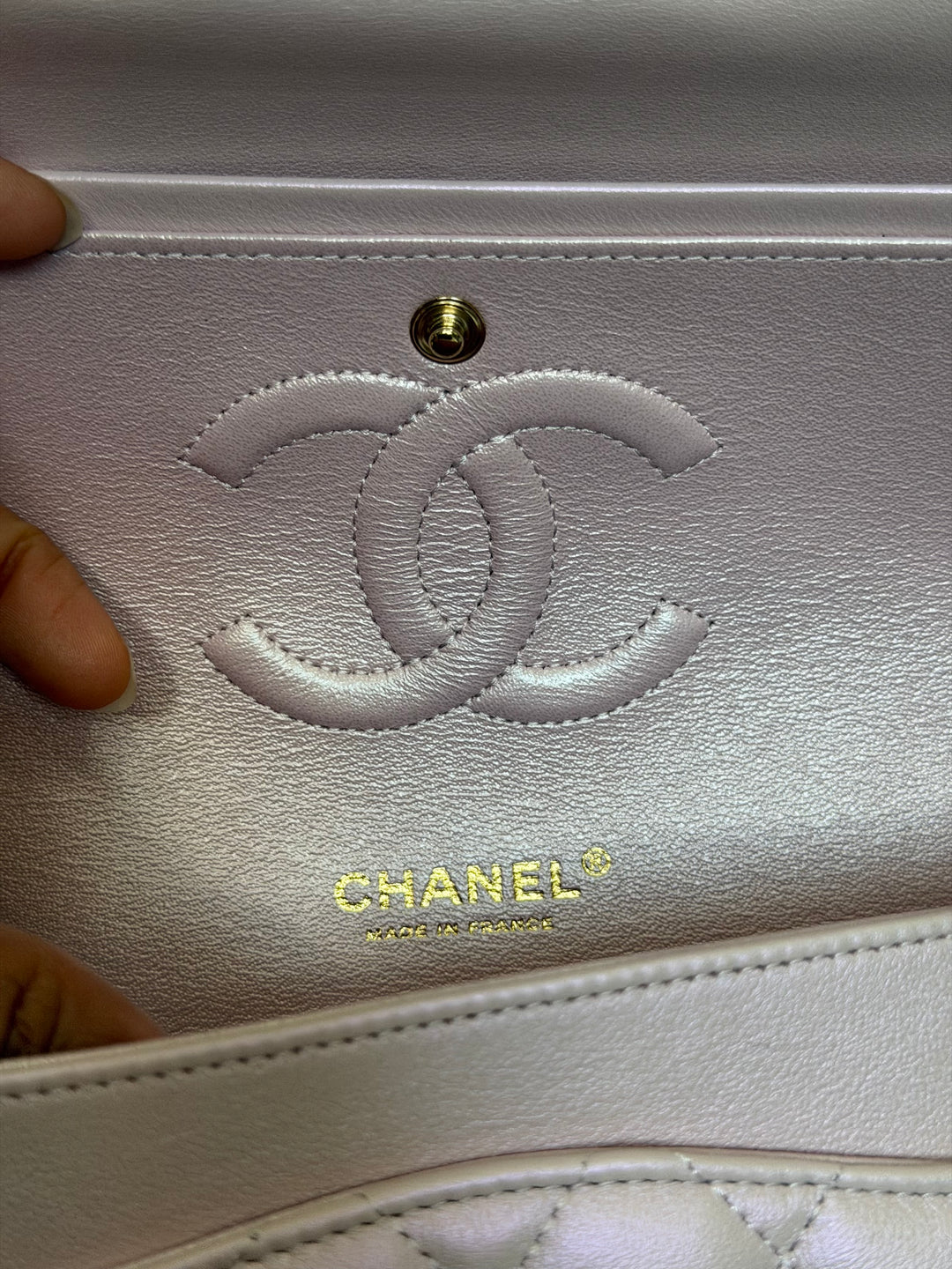 CHANEL 21S iridescent Pink Calf Skin LGHW Medium ML Timeless Classic Double Flap Bag series 31 2021