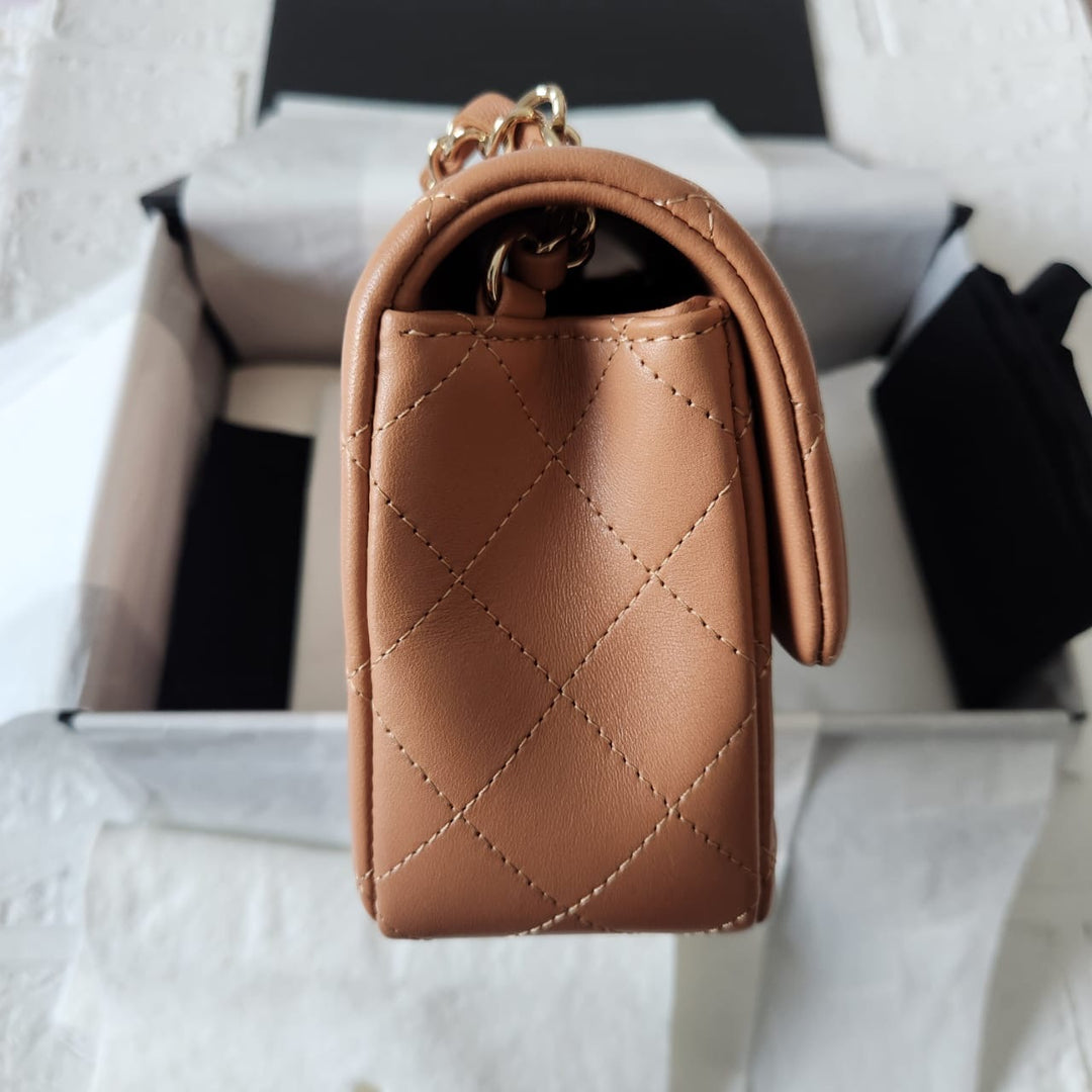 CHANEL series 31 21P collection Caramel Brown Lambskin LGHW Mini Rectangular Flap Bag
