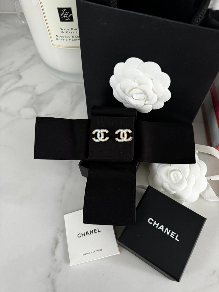 Chanel 24A 2024 Fall/Winter Gold with White Earrings