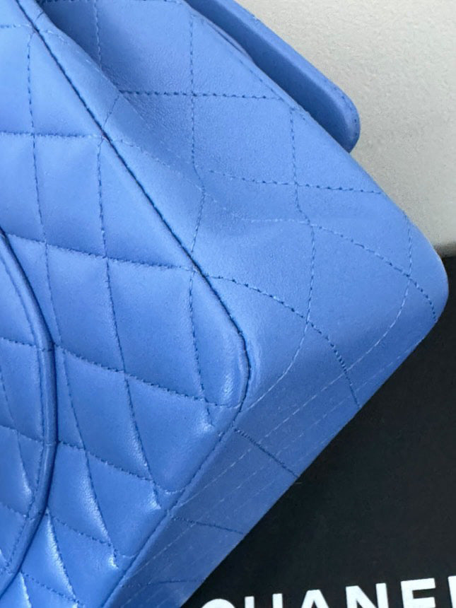 Chanel Blue Lambskin SHW ML Medium Timeless Classic Double Flap Bag