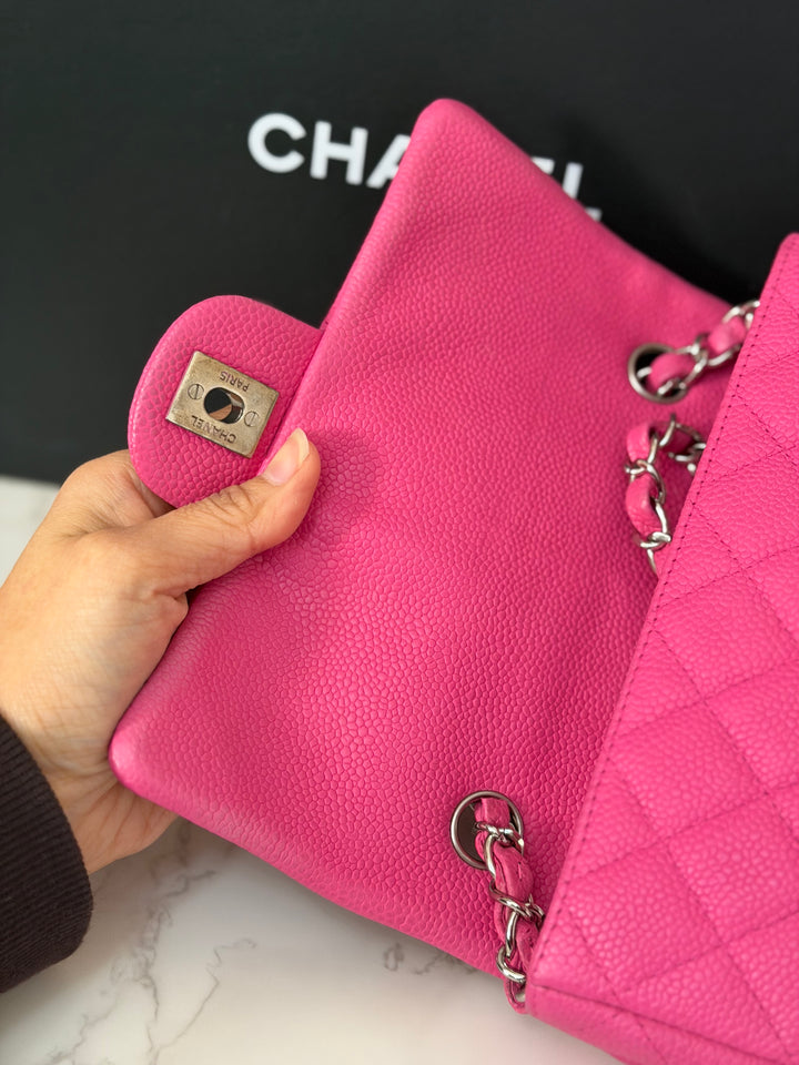 CHANEL series 17 2012/2013 Suede Hot Pink Caviar SHW Mini Rectangular Flap Bag