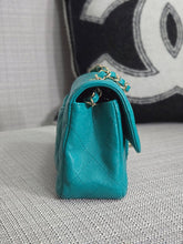 Load image into Gallery viewer, Chanel series 23 17C 2016/2017 Cruise Collection Turquoise Caviar Champagne GHW Classic Mini Rectangular Flap Bag with Edge stitching
