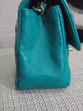 Load image into Gallery viewer, Chanel series 23 17C 2016/2017 Cruise Collection Turquoise Caviar Champagne GHW Classic Mini Rectangular Flap Bag with Edge stitching
