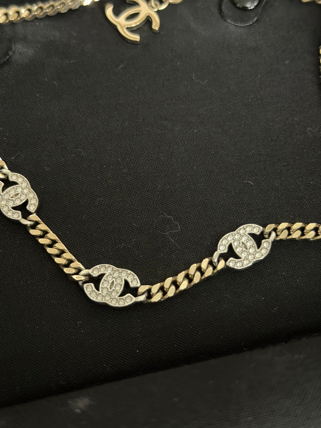 CHANEL Crystal CC Choker Necklace in Silver and Light Gold Hardware