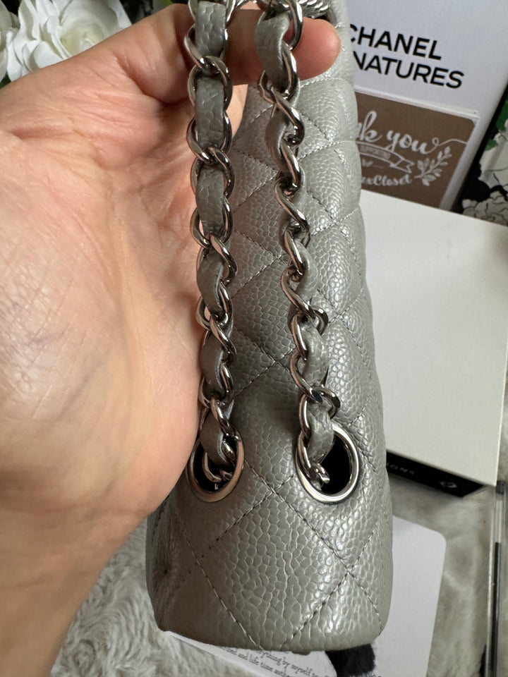 CHANEL series 19 Grey Caviar SHW Medium ML Double Flap Bag 14B collection 2014