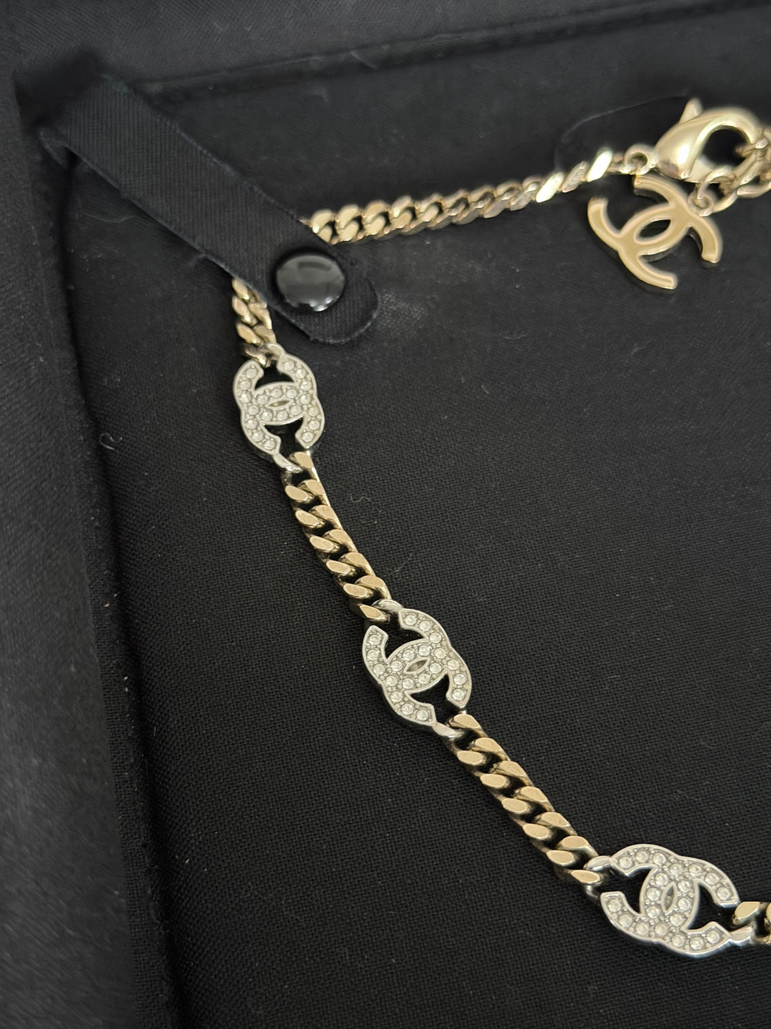 CHANEL Crystal CC Choker Necklace in Silver and Light Gold Hardware