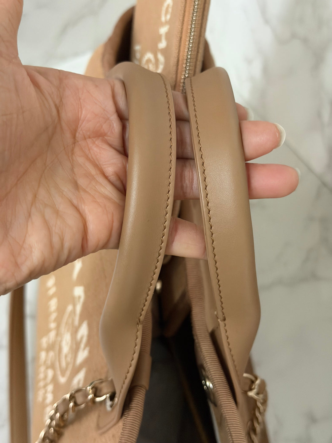 CHANEL 24P collection 2024 Beige Tweed Deauville Tote size Small with top handle LGHW and pouch