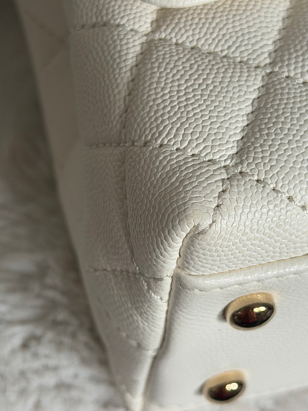 CHANEL White Caviar LGHW Coco Handle Flap Bag Size SMALL with detachable Strap Microchipped