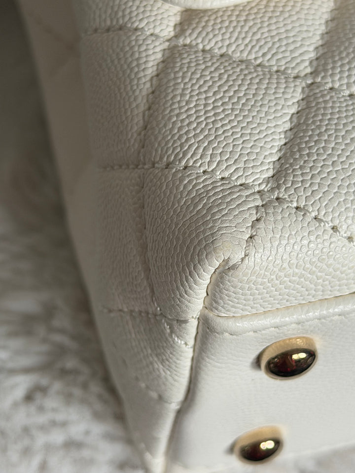 CHANEL White Caviar LGHW Coco Handle Flap Bag Size SMALL with detachable Strap Microchipped
