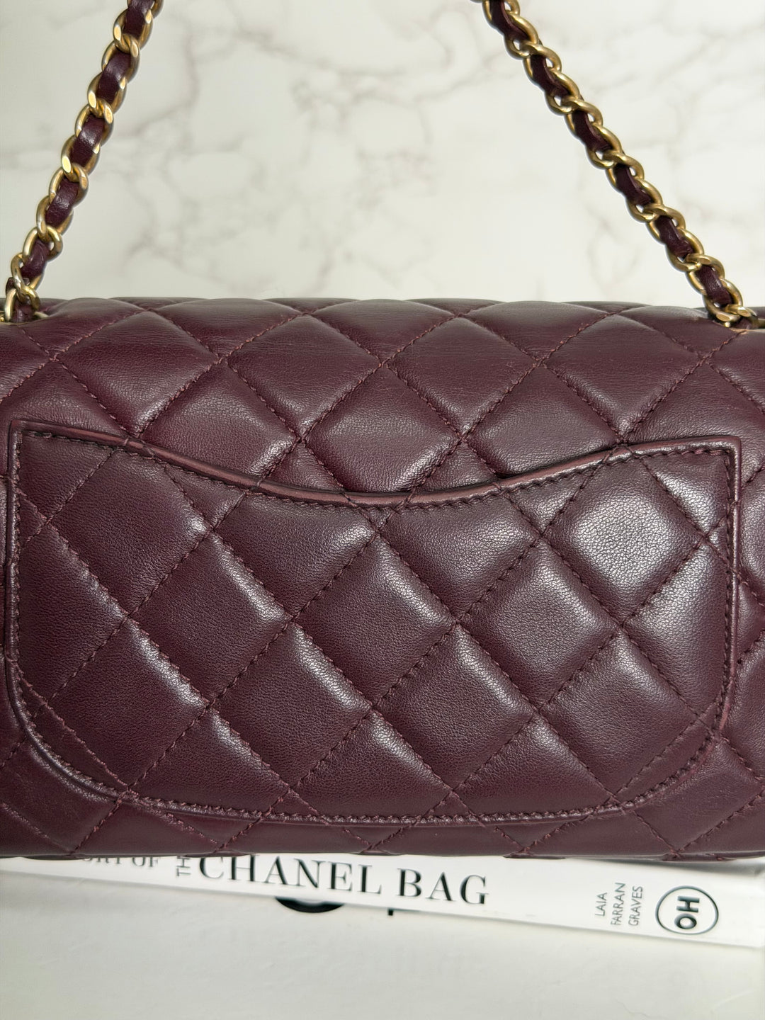 CHANEL 21B Burgundy Lambskin Aged GHW Pearl Crush Adjustable Chain Mini rectangular flap Bag 2021