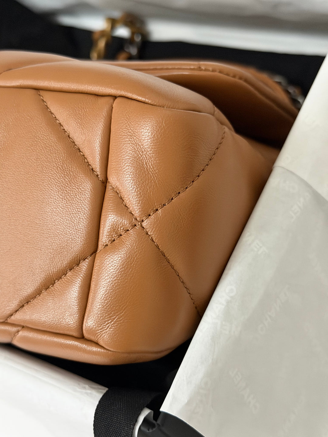 CHANEL Caramel Brown Lambskin Mixed Hardware 19 Size Small Medium Flap bag from 2022