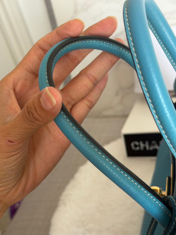 HERMÈS Bleu Jean Togo Leather GHW Birkin 30 Stamp H in Sq 2004