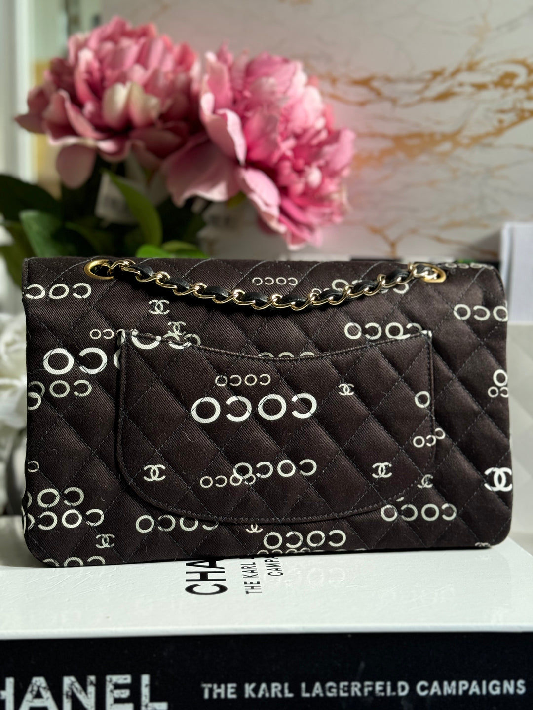 Chanel series 7 2002/2003 Black Canvas Quilted COCO Medium Classic Flap Light Gold Hardware