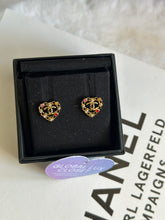 Load image into Gallery viewer, Chanel 21A Heart Multi coloured gems Gold tone earrings
