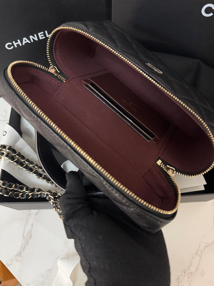 CHANEL Black Caviar LGHW Long Vanity with top handle and detachable chain