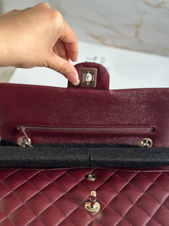CHANEL 21B Collection Burgundy Caviar LGHW Medium M/L Timeless Classic Double Flap Bag 11.12