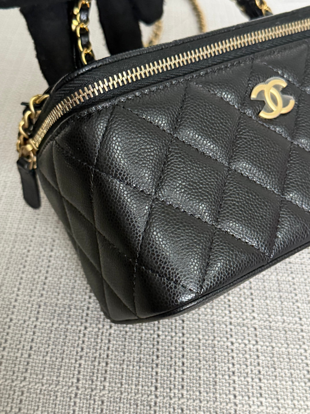 CHANEL Black Caviar Metal Top Handle Small Vanity with Chain 2025 Aged GHW