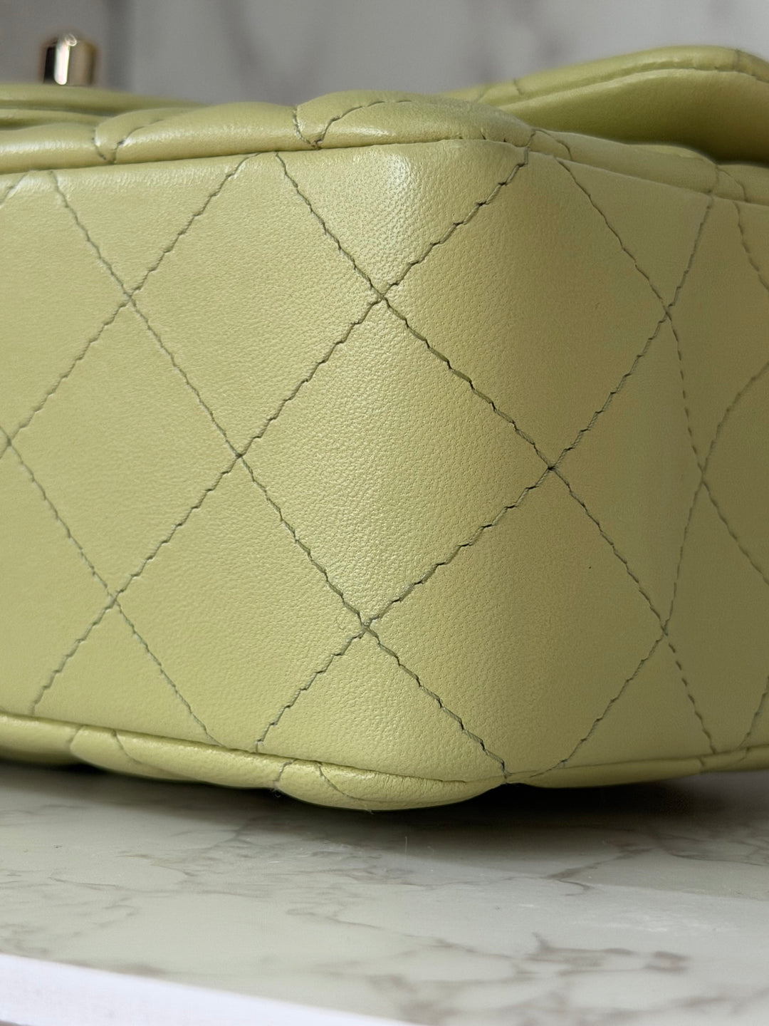 CHANEL 23C Collection 2022/2023 Cruise Pistachio Green Lambskin Mini Rectangular Flap Bag with Champagne GHW